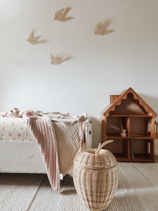 Beautiful Scandi inspired space with vintage dolls house works so beautifully with our Little Myrtle bedding. It's the best bedding and quality all made from 100% GOTS organic cotton.