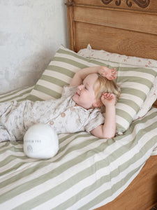 Forest Green / Oatmeal Striped Single Bed Duvet Cover and Pillowcase