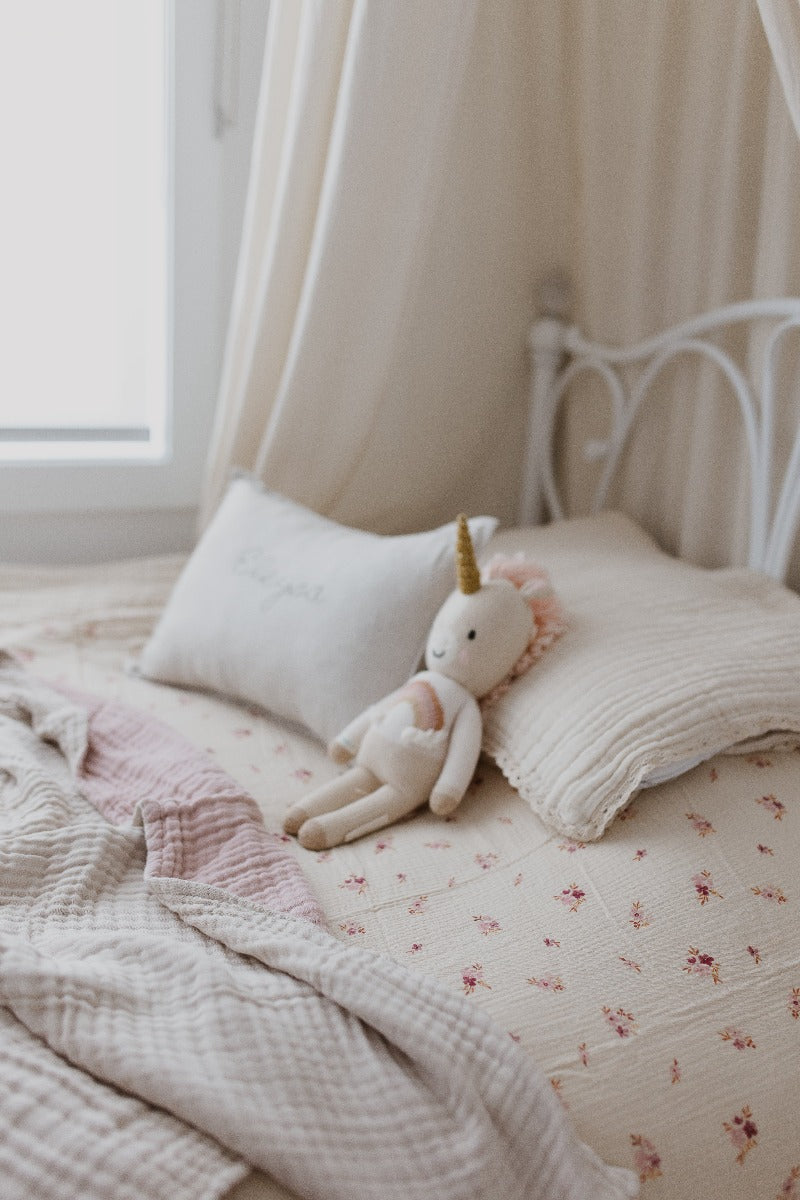 Stunning girls room with unicorn and wax flower bed sheets in only the best organic cotton. Couple with the Softie, a totally luxurious throw that is perfect for every member of the family.