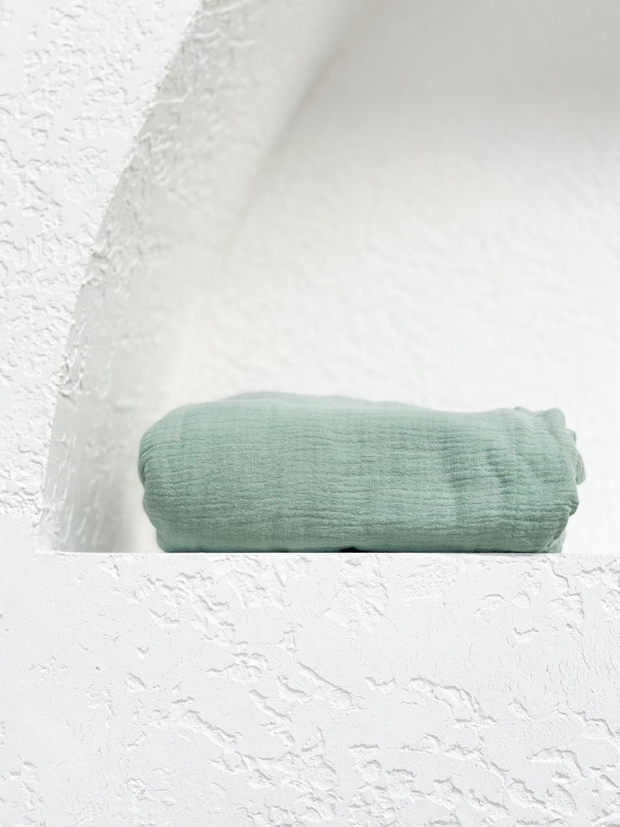 This gorgeous pure cotton gauze bassinet sheet in sage is made from 100% GOTS organic cotton. It is perfect for baby to sleep on. It is so soft and luxurious and looks great too.