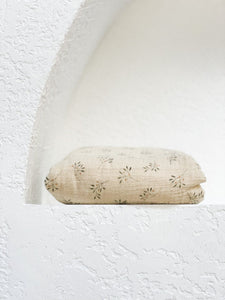 The best ethically made GOTS organic cotton fitted cot sheets. So soft in crinkled vintage Australian eucalyptus design