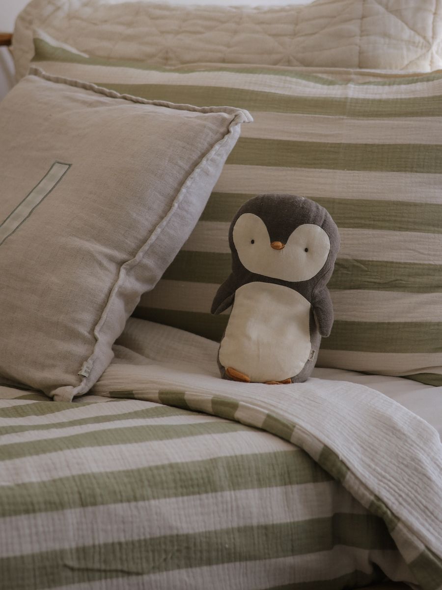 Forest Green / Oatmeal Striped Single Bed Duvet Cover and Pillowcase