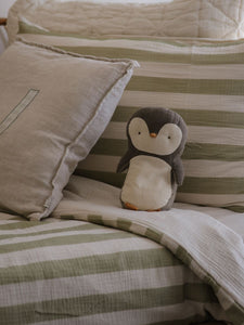 Forest Green / Oatmeal Striped Single Bed Duvet Cover and Pillowcase