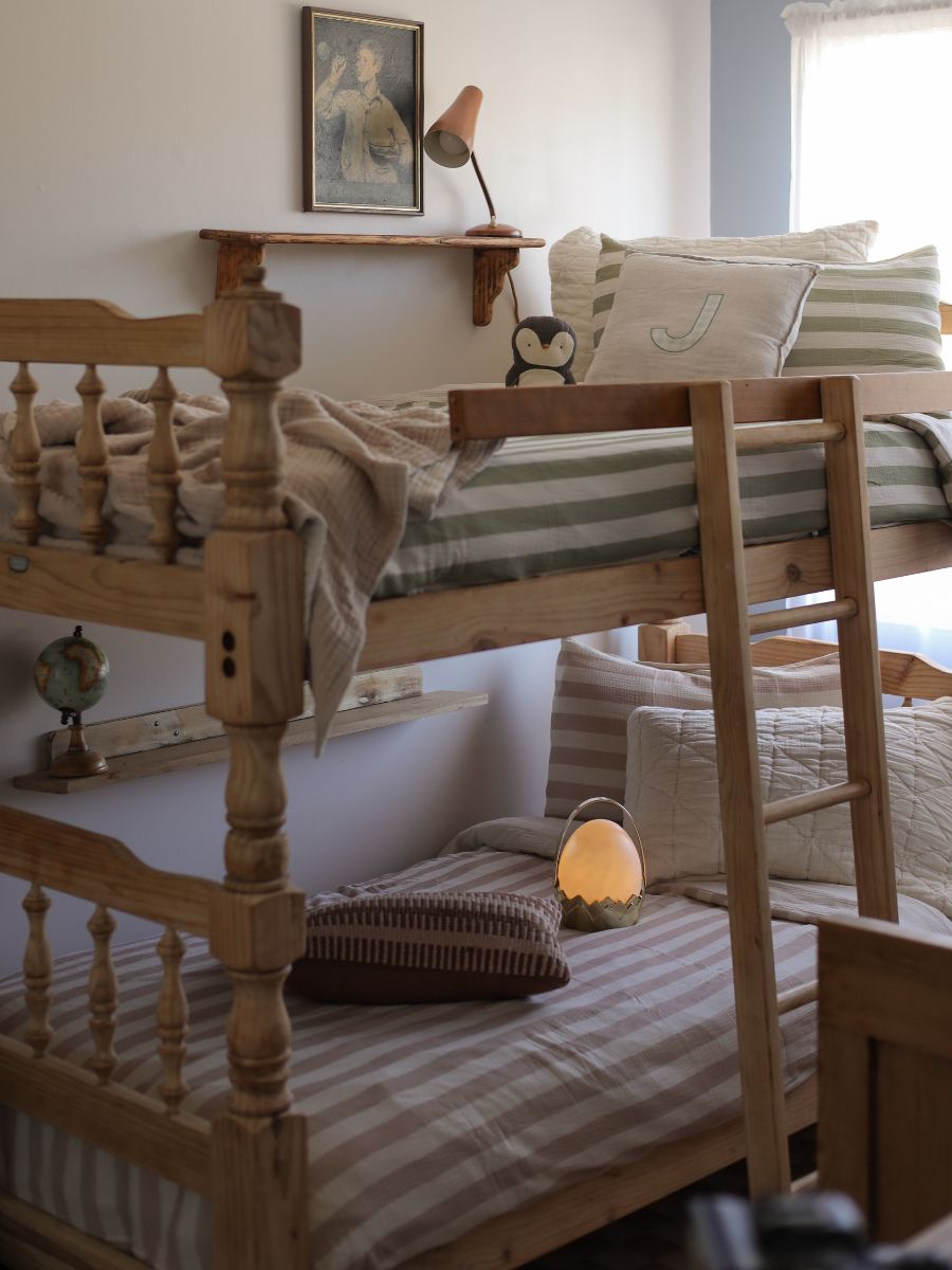 Forest Green / Oatmeal Striped Single Bed Duvet Cover and Pillowcase