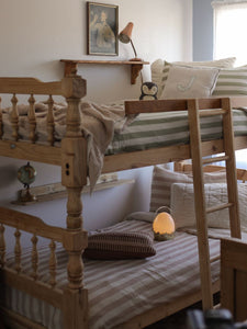 Forest Green / Oatmeal Striped Single Bed Duvet Cover and Pillowcase