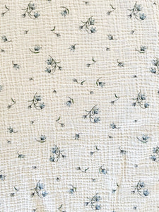 The best ethically made GOTS organic cotton fitted cot sheets. So soft in crinkled vintage Australian bluebell design