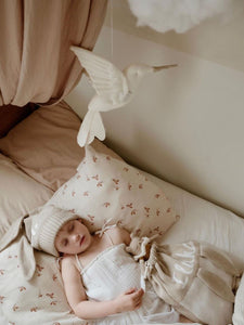 the most beautiful scandi vintage inspired GOTS Organic Single Bed Sheets for kids in neutral colours and Australian Gumnuts.